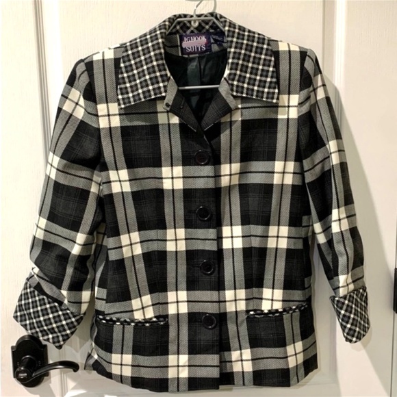 JD Hook Black and White Wool-blend Gingham Plaid Suit Jacket - Picture 1 of 8